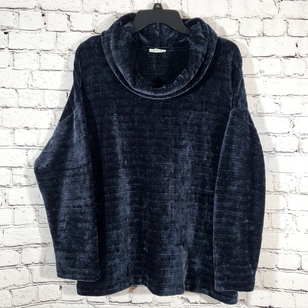 J Jill Blue Cowl Neck Textured Super Soft Comfy Sweater Size L Petite